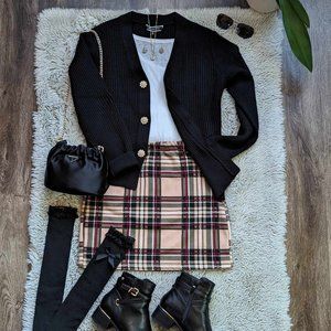 SHEIN Plaid Mini Skirt in Cream Size Large